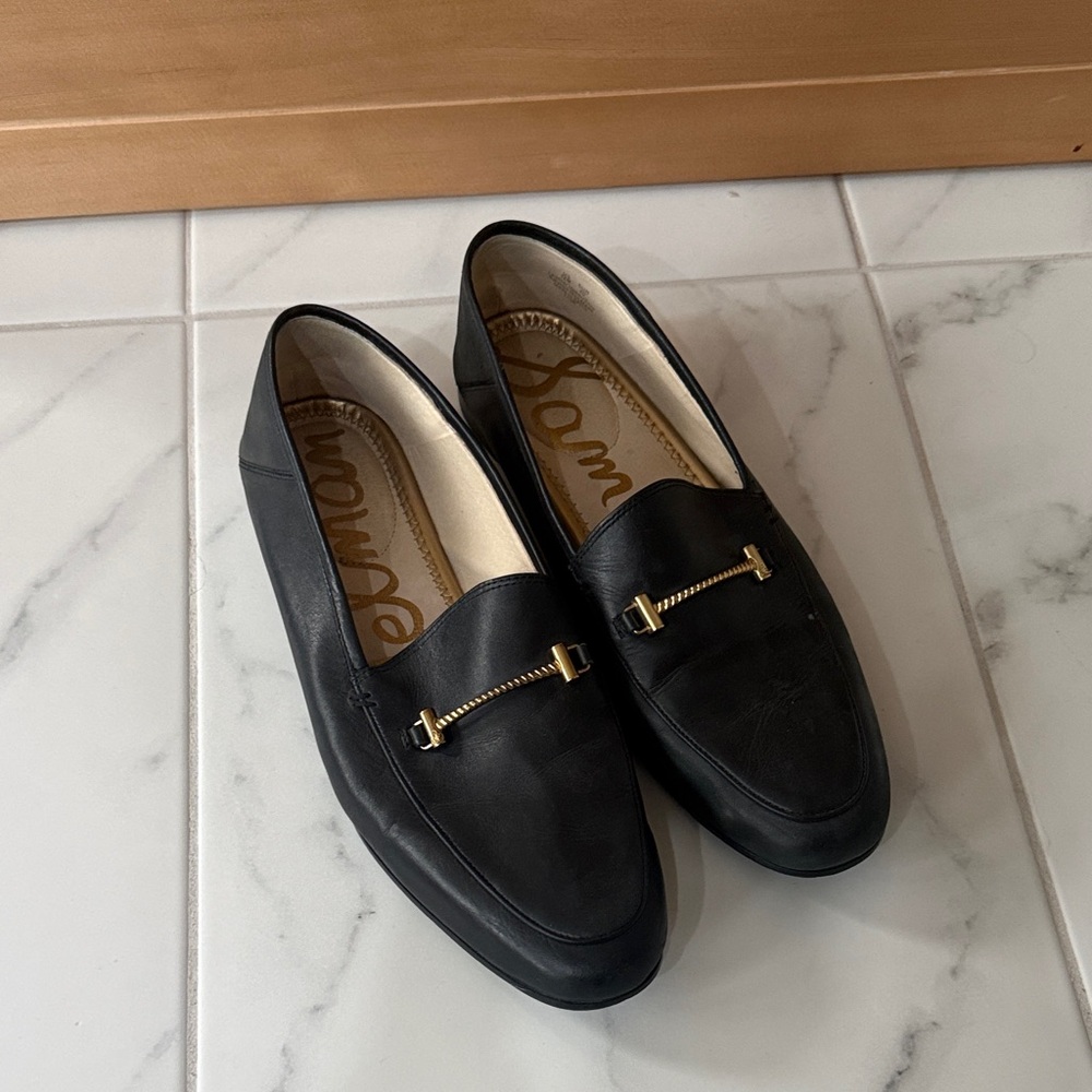 Sam Edelman Black Loafers with Gold Accents